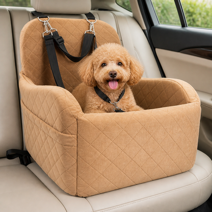 Ortekor Plush Memory Foam Dog Car Seat (3 Clip-On Safety Leashes)