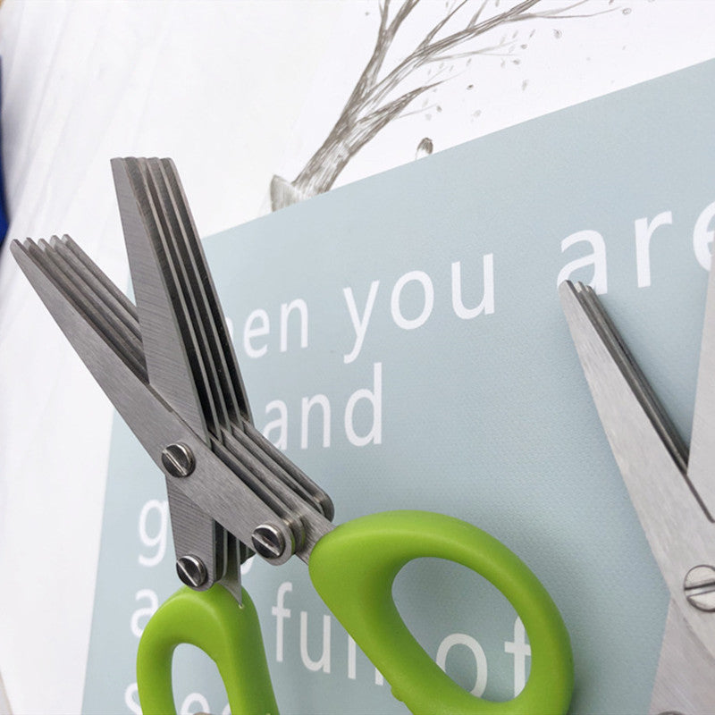 Multi-Blade Herb Shears Stainless Steel with Cleaning Comb for Lettuce Basil Parsley Chives | Kitchen Tool Food Prep Gadget Veggie Chopper