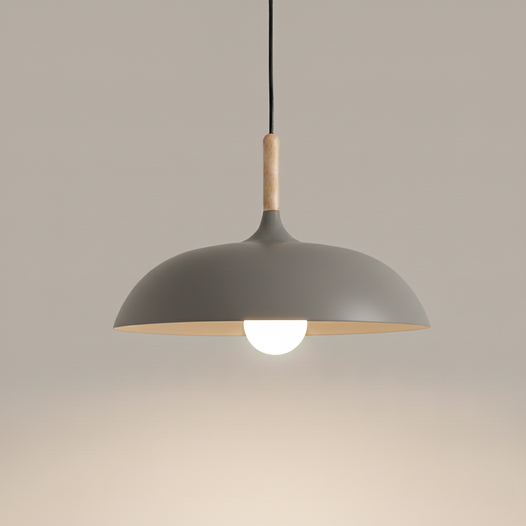Modern Metal Pendant Light with Wood Detail – Adjustable Drop Ceiling Fixture for Dining, Kitchen & Living Room