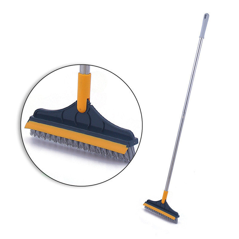 Rotating Head Bathroom Floor Scrubber with Squeegee for Tiles, Tubs & Grout – Long Handle Cleaning Tool for Corners & Tight Spaces