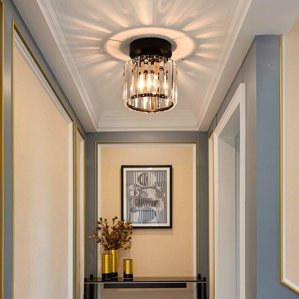 Cube Crystal Flush Mount Ceiling Light with Brass Frame 10 Inch for Bedroom Hallway Entryway Living Room Office Modern Home Lighting Fixture