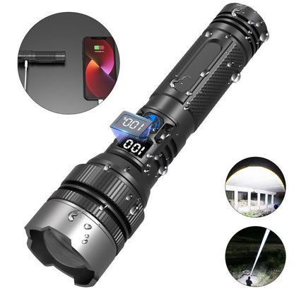 Lampe torche LED rechargeable USB avec zoom réglable pour le camping, les urgences et l'utilisation en extérieur