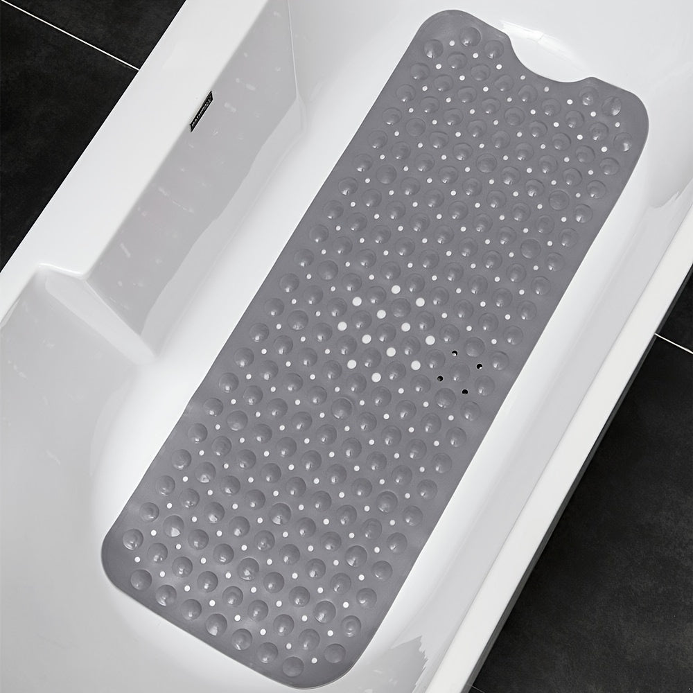 Anti-Slip Shower Floor Mat 40 × 16 Inches Gray PVC Tub Liner with Drainage Holes and Suction Grips for Wet Surfaces