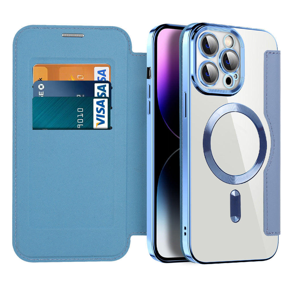 Étui portefeuille pour téléphone avec porte-cartes et fermoir magnétique – Housse à rabat avec protection RFID et support pour iPhone séries 12/13/14/15
