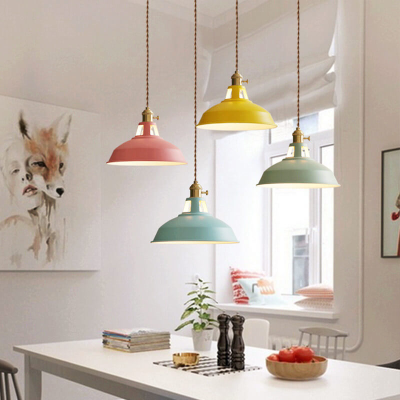 Metal Shade Hanging Lamp E26 Socket Adjustable Height Iron Fixture for Kitchen Island Dining Table Bar Counter Restaurant Café Living Room