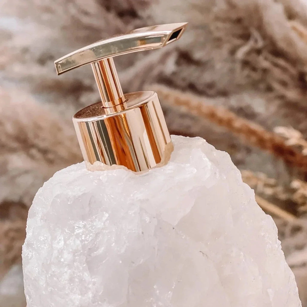 Gemstone Pump Bottle 6 Inches Tall Genuine Crystal Countertop Accent Powder Room Accessory Artisan Made Stone Dispenser for Liquid Hand Wash