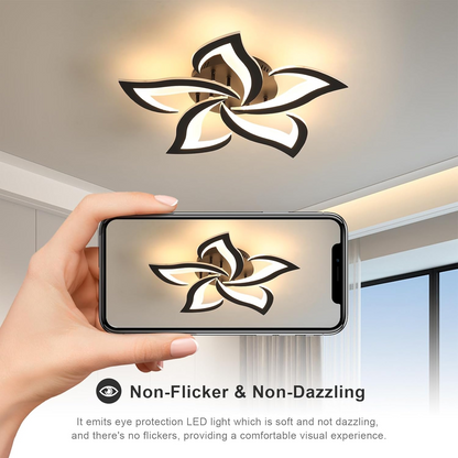 LED Flush Mount Light Fixture with Floral Layered Design for Bedroom, Entryway & Living Spaces | 22 in Black Metal Modern Low Profile Ambien