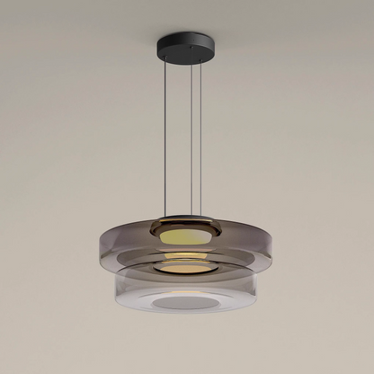 Tiered Glass Hanging Fixture 18 in Amber with Integrated LED for Island Kitchens Dining Areas Living Spaces Modern Minimalist Bauhaus-Inspir