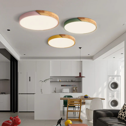 Plafonnier LED encastré en bois, 3000K blanc doux pour chambre, salon, couloir, style nordique minimaliste, moderne, encastré, profil bas CA