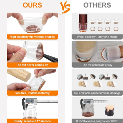 Furniture Leg Caps Clear Silicone with Felt Pads for Floor Protection on Hardwood, Tile, Laminate | Chair Table Feet Covers Anti-Scratch