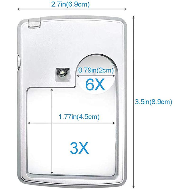 Pocket LED Magnifier with Light for Reading – Dual Lens 3X & 6X Credit Card Size Travel Magnifying Glass for Seniors Books Maps Menus