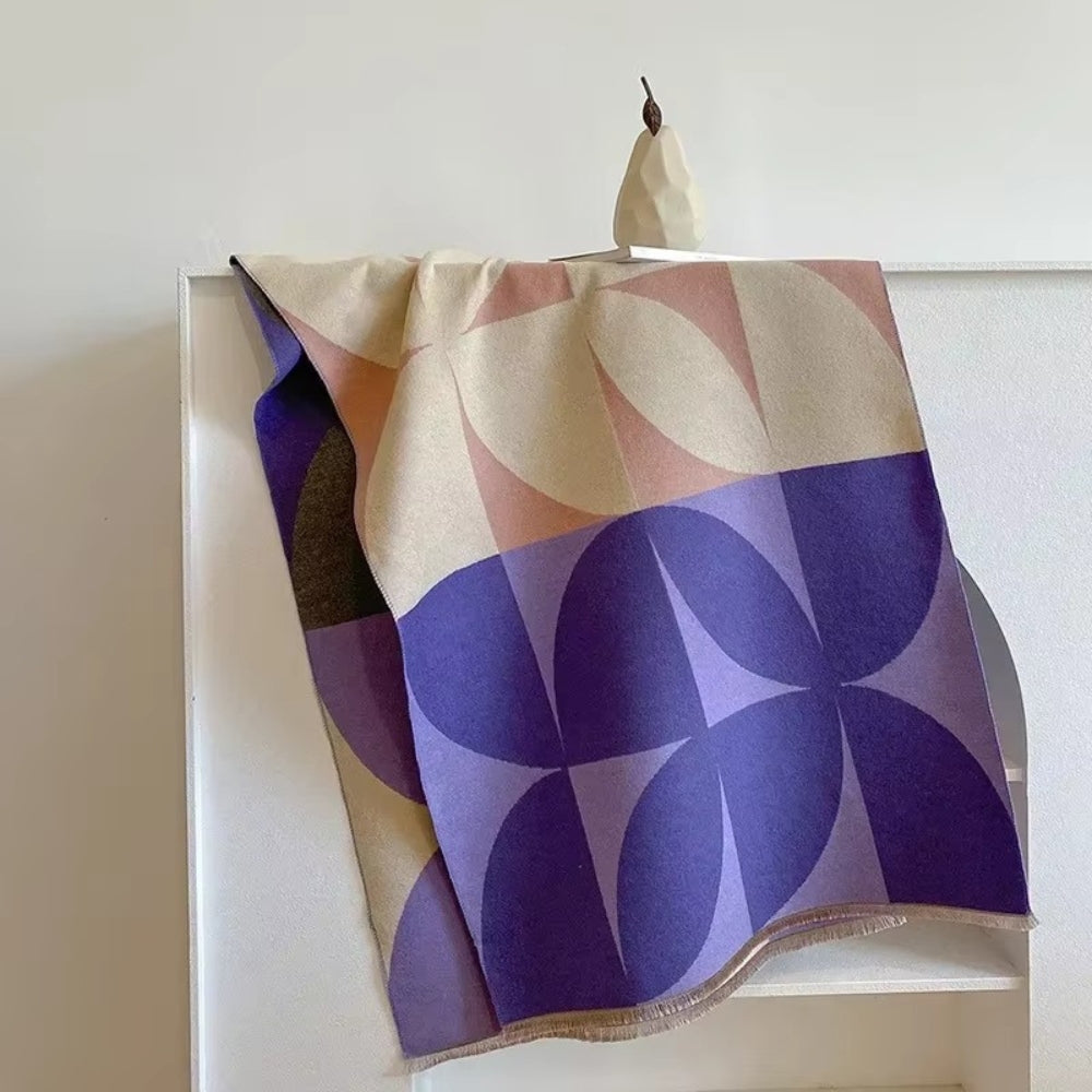 Reversible Geometric Poncho Scarf for Women – Soft Microfiber Winter Wrap, Two-Tone Color Block Design, Machine Washable