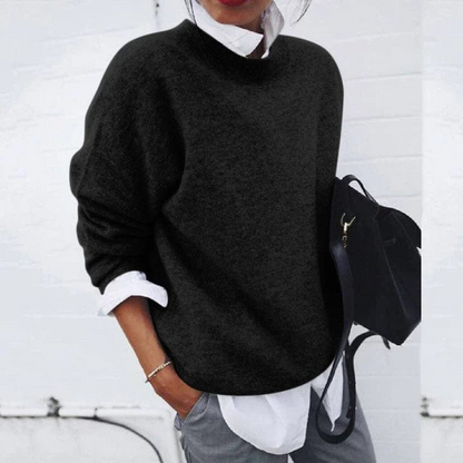 Women's Relaxed Pullover Sweater in Soft Polyester – Crew Neck Long Sleeve Casual Top for Everyday Comfort & Layering Year-Round