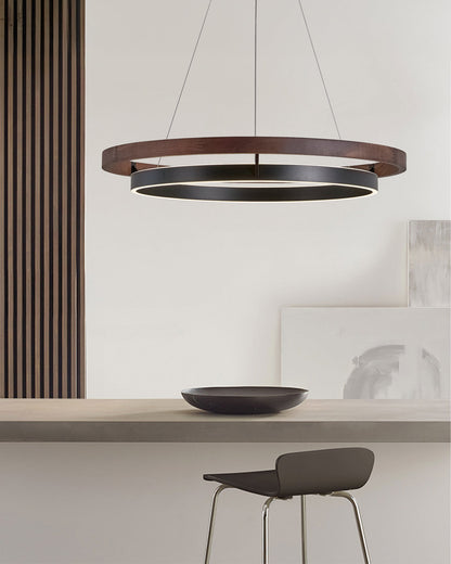 Circular Wood Ring Chandelier with LED Lighting 24-47 Inches Adjustable Height Farmhouse Dining Room Kitchen Island Ceiling Fixture