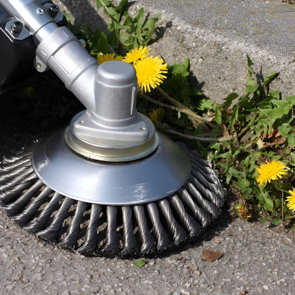 Accessoire de débroussailleuse avec brosse métallique en acier au carbone, outil de jardinage et désherbeur pour allées et patios