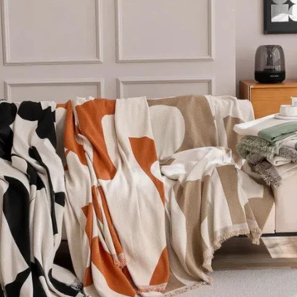 Reversible Chenille Sofa Throw Blanket with Tassels, Soft Jacquard Boho Couch Protector for Living Room, Bedroom, Patio, Machine Washable