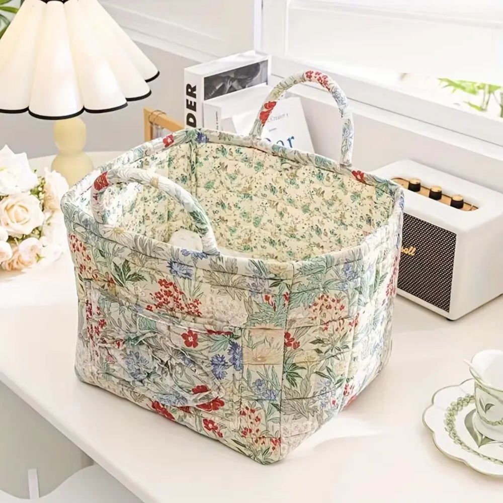 BloomNest – Vintage Floral Storage Basket