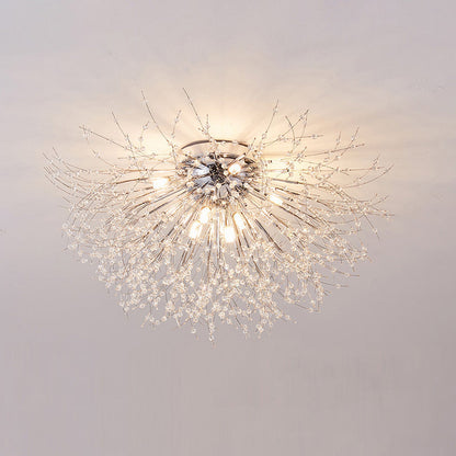 Plafonnier encastré au design pissenlit en cristal – Luminaire de 16 po doré et argenté pour chambre, couloir, salle de bain