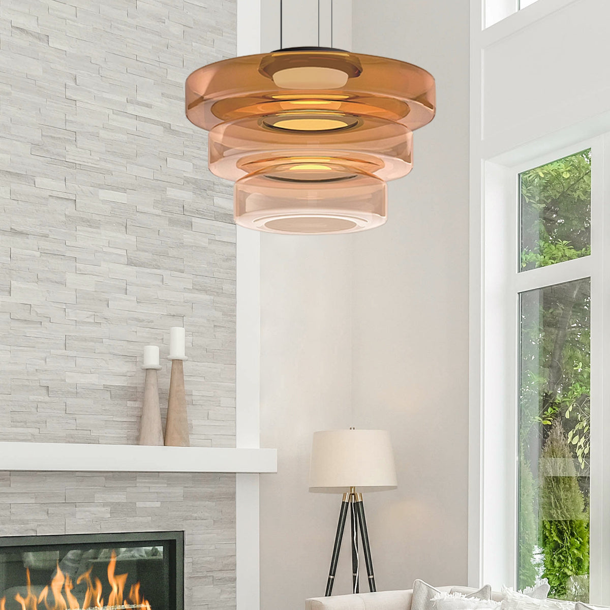 Geometric Tiered Glass Overhead Fixture 12W LED Ambient Lighting Dining Kitchen Island Adjustable Suspension Cord Architectural Style