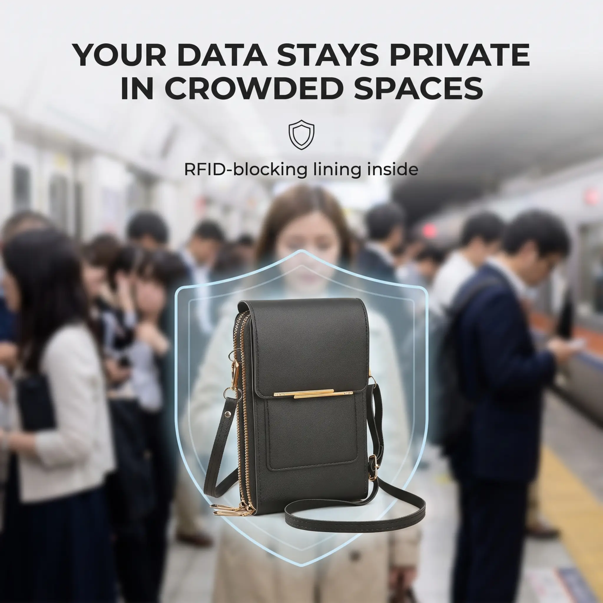 Touchscreen Crossbody Phone Wallet with RFID Blocking for Cards & Cash – Waterproof PU Leather Mini Purse Holds 6.7 in Smartphones