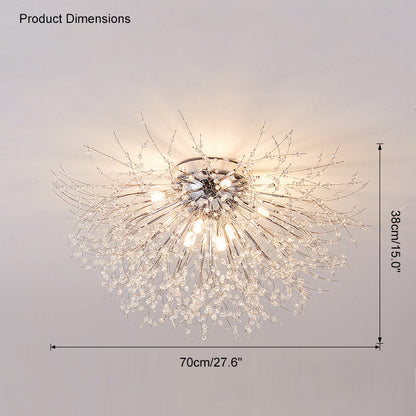 Plafonnier encastré au design pissenlit en cristal – Luminaire de 16 po doré et argenté pour chambre, couloir, salle de bain