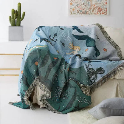 Housse de canapé Ulyssa - Mélange coton-polyester, motif aquatique fantaisie