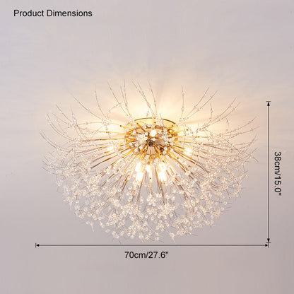 Plafonnier encastré au design pissenlit en cristal – Luminaire de 16 po doré et argenté pour chambre, couloir, salle de bain