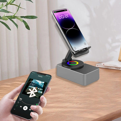Rotating Wireless Speaker Phone Stand with 40mm Subwoofer & 360° Swivel for Smartphones & Tablets