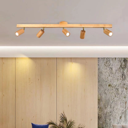 Track Lighting Fixture Wood Finish Adjustable Spotlights for Kitchen Living Room Hallway Bar Rail Ceiling Mount Directional Accent Lights