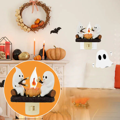 Flickering Campfire Ghost Night Light LED Resin Figurine for Kids Bedrooms Halloween Decor Ambient Lighting Whimsical Tabletop Lamp