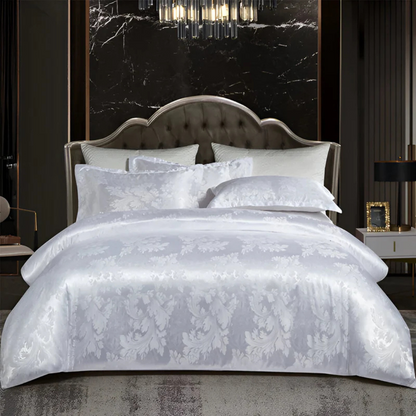Floral Jacquard Duvet Cover Set Silky Satin Bedding 3-Piece with Pillowcases All Season Breathable Comforter Cover for Bedroom Décor