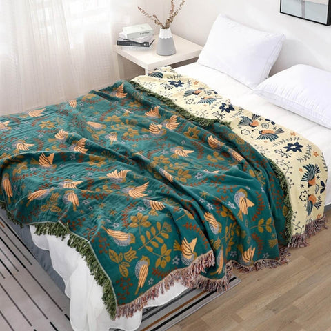 Couverture jeté Oiseau scandinave | Design réversible pour un confort douillet | Ajout élégant pour toute pièce