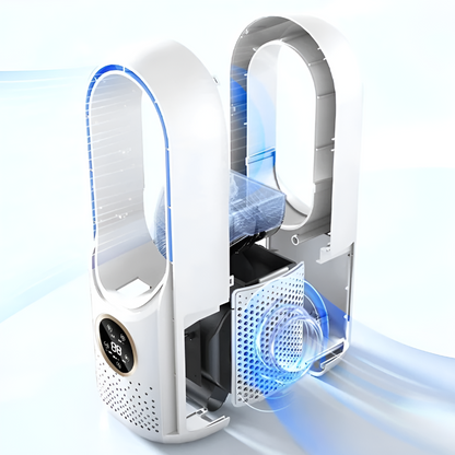 Bladeless Tower Fan Whisper-Quiet Desktop Air Circulator 3 Airflow Settings Compact Tabletop Personal Cooler for Bedroom Office Dorm
