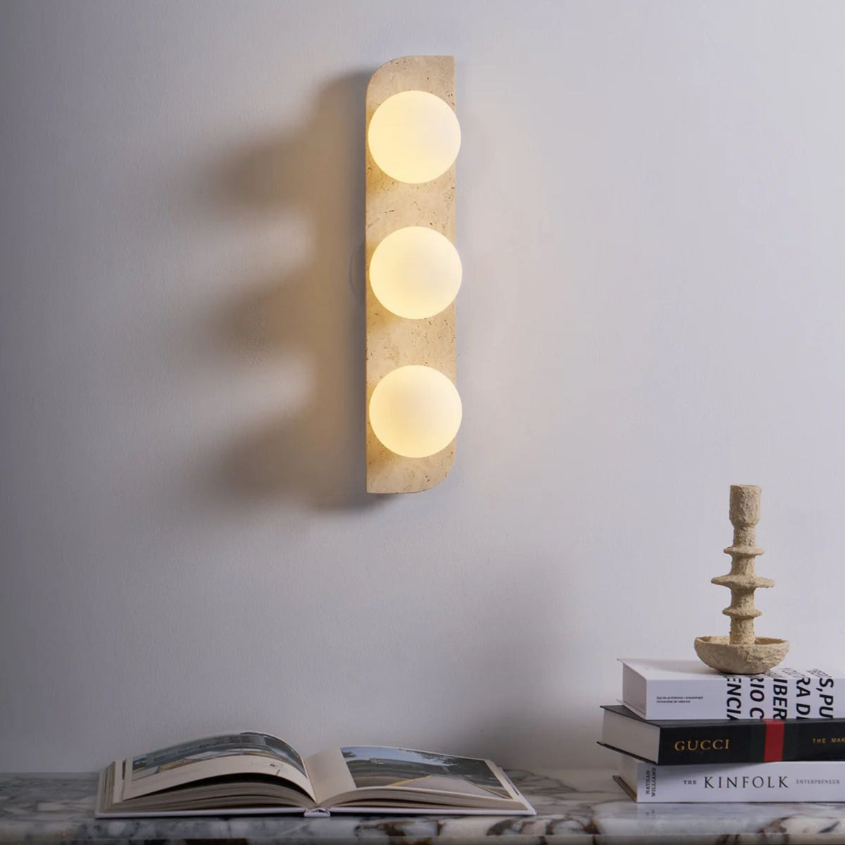 Natural Stone Sconce with Glass Globe G9 Socket Beige Neutral Ambient Light for Entryway Bathroom Bedroom Modern Minimalist Home Décor