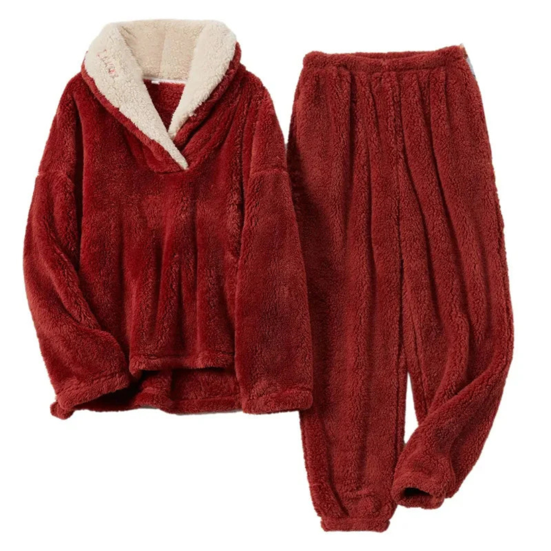Women's Fleece Pajama Set Long Sleeve Top & Pants Cozy Sleepwear for Winter Nights Cold Weather Loungewear