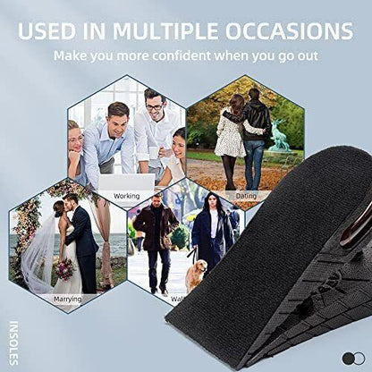 Semelles rehaussantes à hauteur réglable pour hommes – Inserts de chaussures amortissants avec design ventilé – Ajoutez de 2,5 à 9 cm