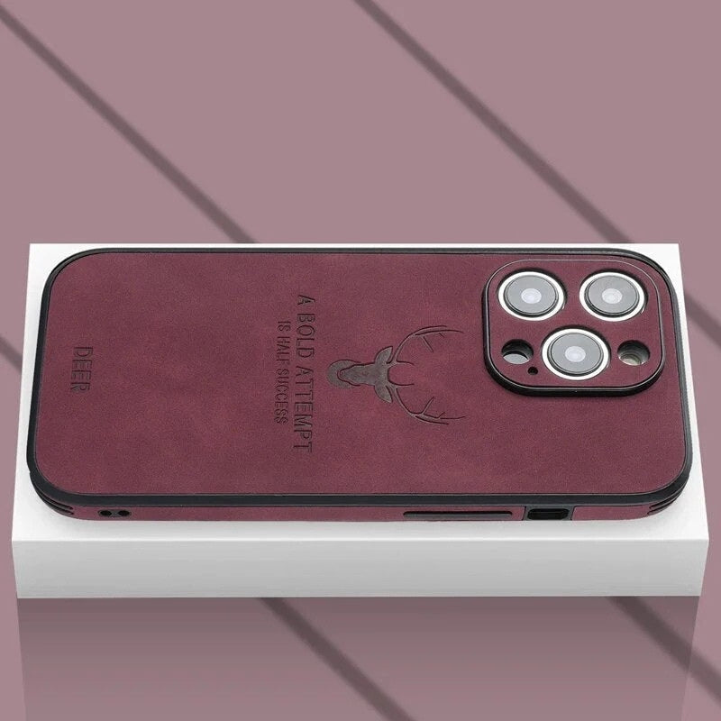 Genuine Suede iPhone Case with Camera Protection & Shock-Absorbing Silicone Liner for iPhone 12-17