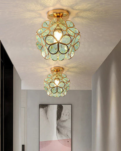 Floral Flush Mount LED Light Fixture 8-Inch Gold Accent Acrylic Ceiling Lamp for Bedroom Hallway Entryway Small Rooms Modern Classic Decor I