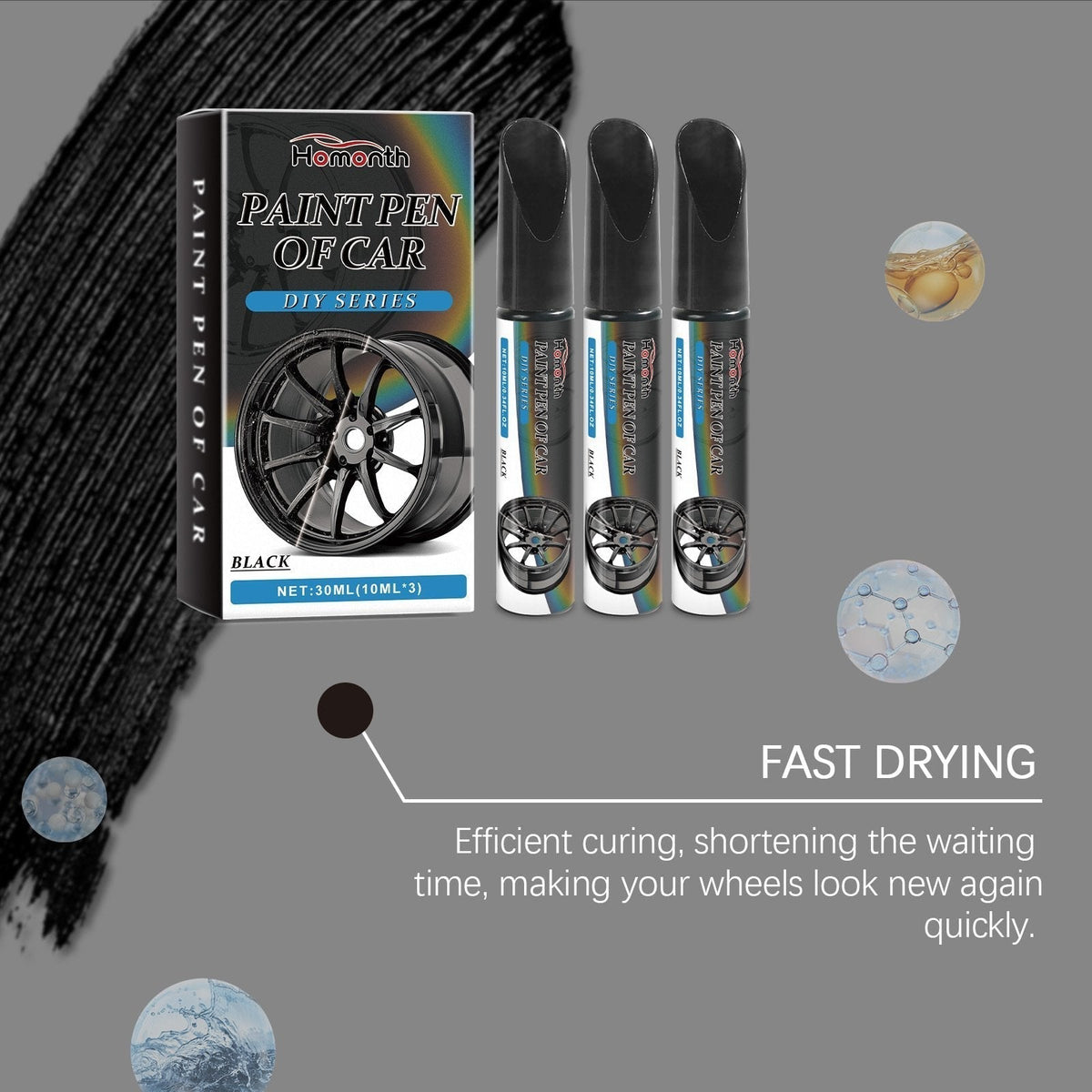 Wheel Touch-Up Paint Pen Set – 3-Pack Black Finish Scratch Repair for Rims & Alloys
