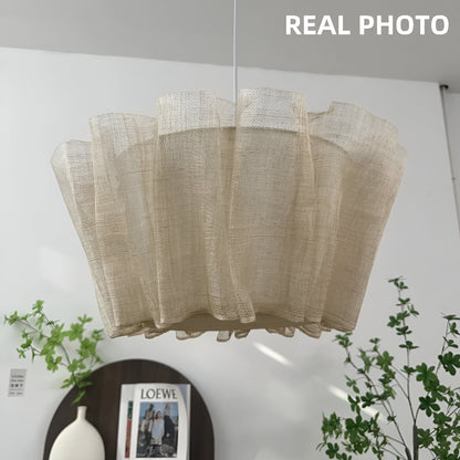 Pleated Fabric Shade Hanging Ceiling Lamp 16 in Warm Cream for Dining Room Kitchen Island Scandinavian Japanese Modern Minimalist Ambient Li