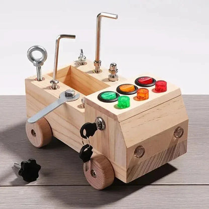 Interactive Wooden Activity Panel with LED Traffic Lights for Kids Ages 3-12 Years Sensory Learning Toy Develops Hand-Eye Coordination