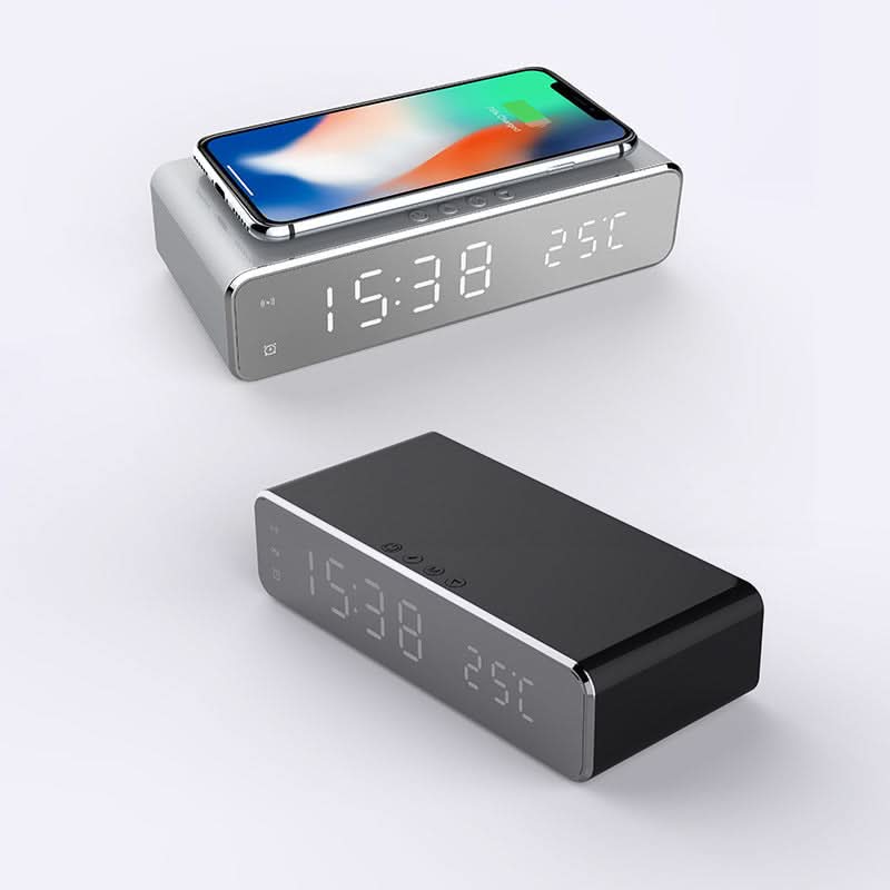 Nightstand Alarm Clock with Qi Wireless Charging Pad – Jumbo LED Display for Bedroom – Sleek Design for Desk or Bedside