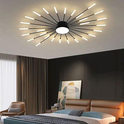 Starburst Dimmable LED Ceiling Light Flush Mount Black Gold Metal Acrylic Indoor Modern Fixture for Bedroom Living Room Dining Room