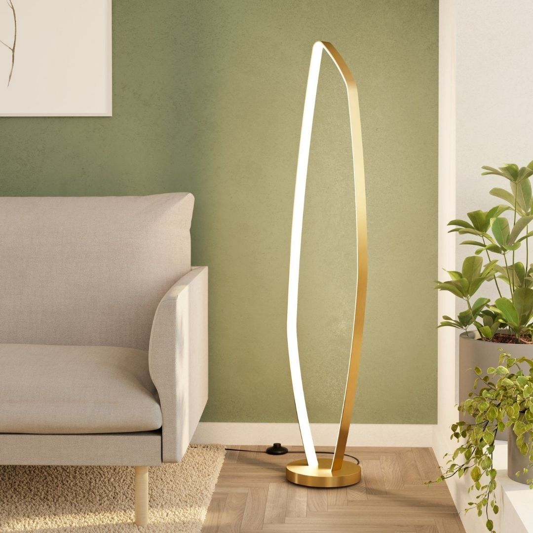 Lampadaire LED élégant | Design moderne en laiton aux formes organiques | Lumière blanc chaud pour une ambiance de salon chaleureuse