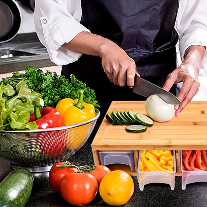 Bamboo Chopping Board with Slide-Out Prep Trays & 4-Piece Grater Set – All-in-One Food Prep Station for Home Kitchens
