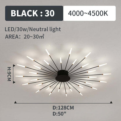 Starburst Flush Mount Ceiling Light Black Gold Modern Firework LED Fixture Bedroom Living Room Natural White Hardwired Indoor