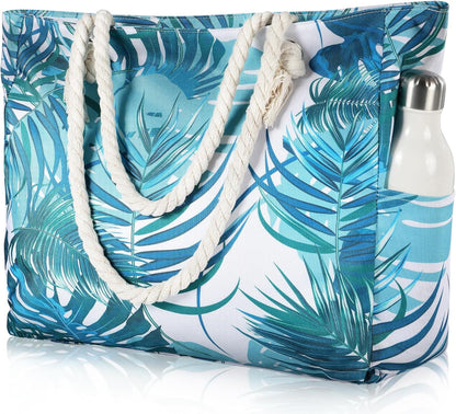 Oversized Zippered Tote with Sand-Resistant Lining for Pool Days & Travel | Water-Resistant Canvas Carryall