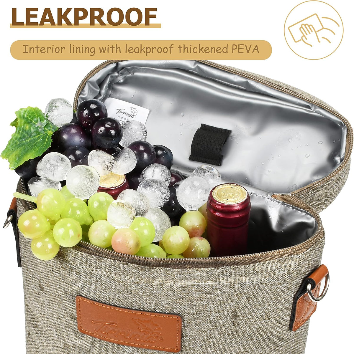 Sac de transport isotherme pour vin avec design rembourré | Glacière étanche pour voyages et fêtes