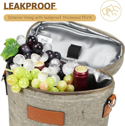 Sac de transport isotherme pour vin avec design rembourré | Glacière étanche pour voyages et fêtes