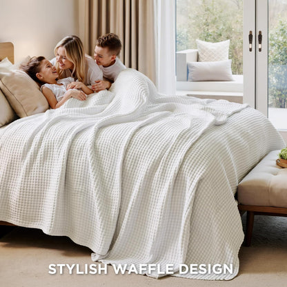 Cozy Haven | Couverture Queen légère en coton et bambou à tissage gaufré rafraîchissant | Jeté d'été doux pour ceux qui ont chaud la nuit